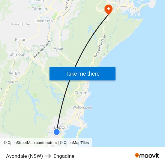 Avondale (NSW) to Engadine map