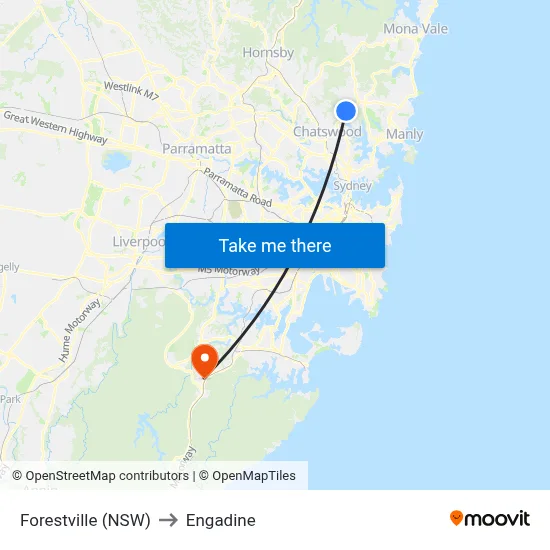Forestville (NSW) to Engadine map