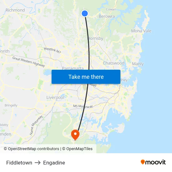 Fiddletown to Engadine map