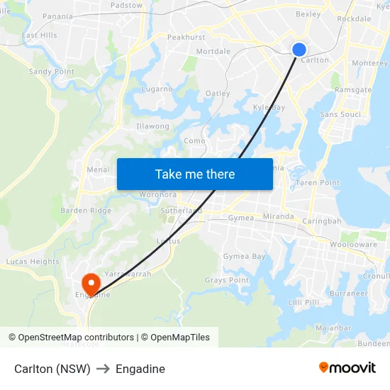Carlton (NSW) to Engadine map