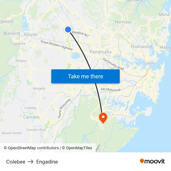 Colebee to Engadine map