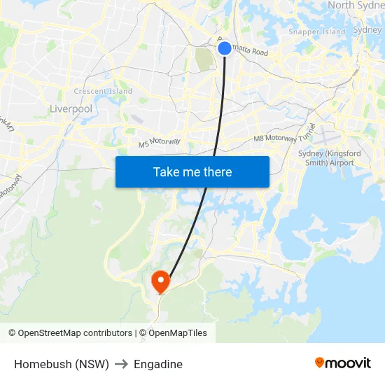 Homebush (NSW) to Engadine map
