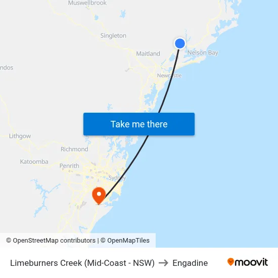 Limeburners Creek (Mid-Coast - NSW) to Engadine map