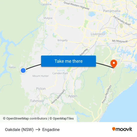 Oakdale (NSW) to Engadine map