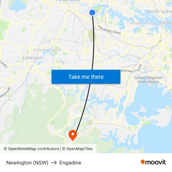 Newington (NSW) to Engadine map