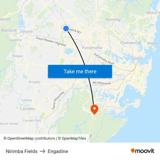 Nirimba Fields to Engadine map