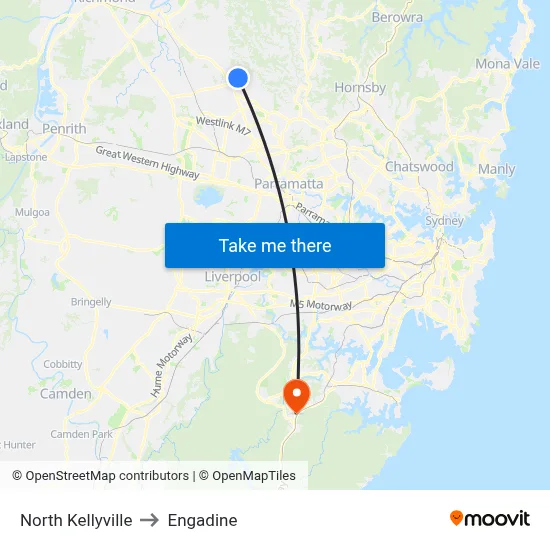 North Kellyville to Engadine map