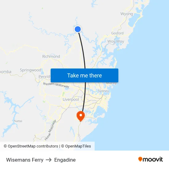 Wisemans Ferry to Engadine map