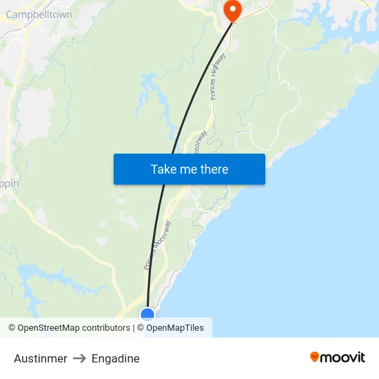Austinmer to Engadine map