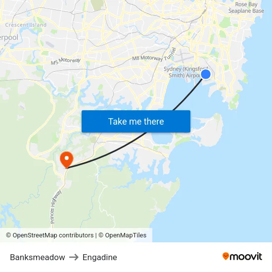 Banksmeadow to Engadine map