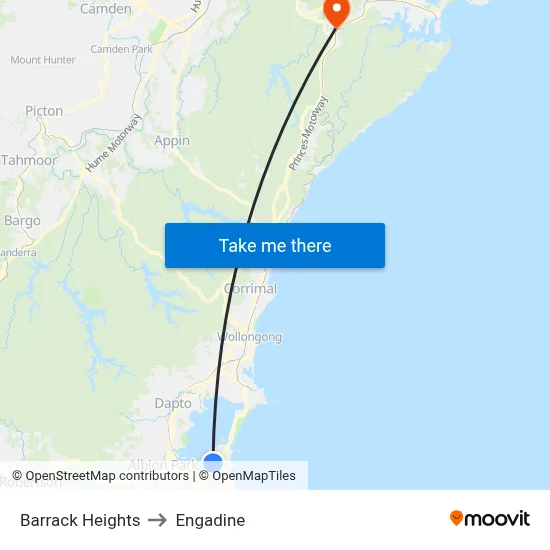 Barrack Heights to Engadine map