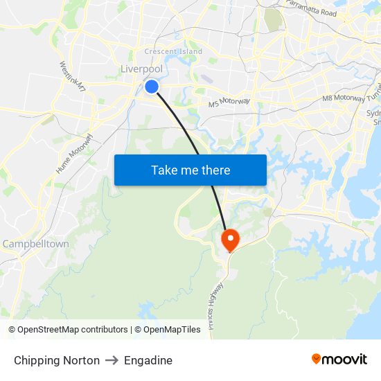 Chipping Norton to Engadine map
