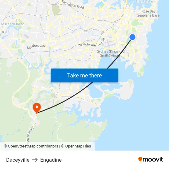 Daceyville to Engadine map