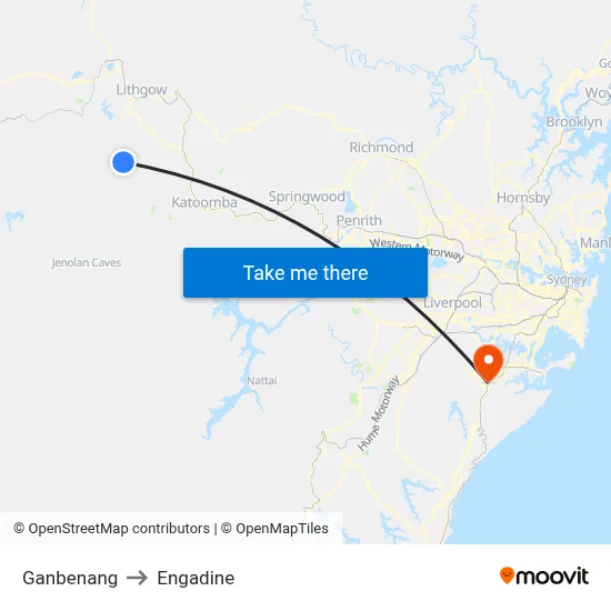 Ganbenang to Engadine map