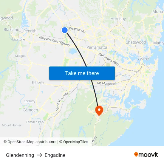 Glendenning to Engadine map