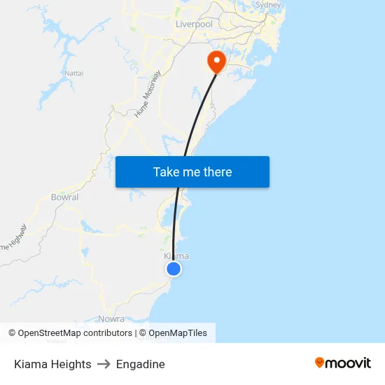 Kiama Heights to Engadine map