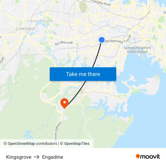 Kingsgrove to Engadine map
