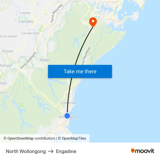 North Wollongong to Engadine map