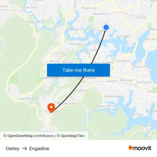 Oatley to Engadine map