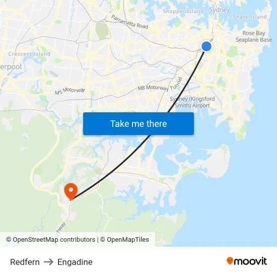 Redfern to Engadine map