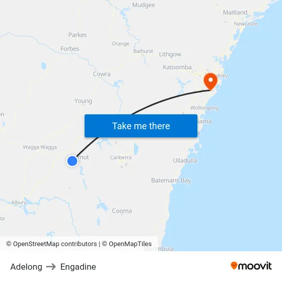 Adelong to Engadine map