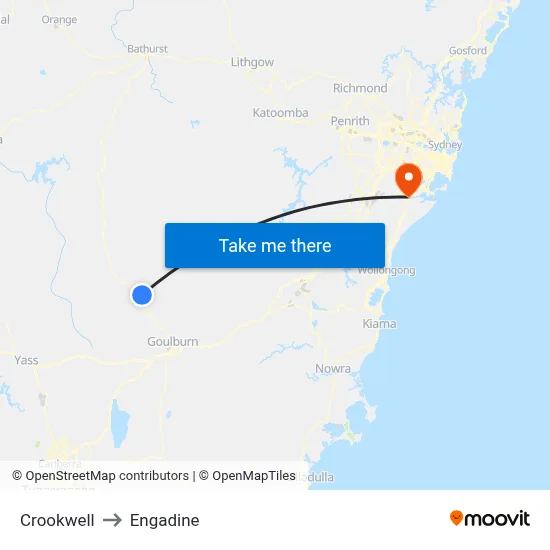 Crookwell to Engadine map
