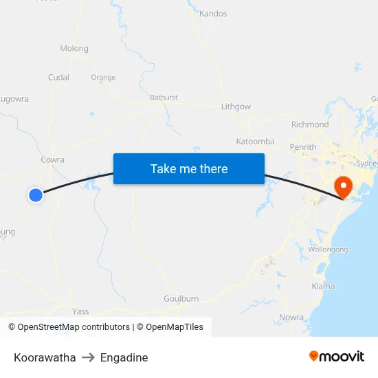 Koorawatha to Engadine map