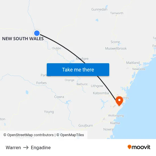 Warren to Engadine map