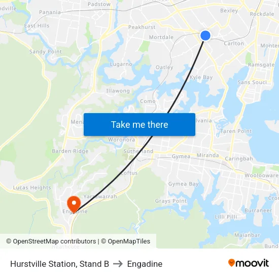 Hurstville Station, Stand B to Engadine map