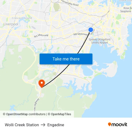 Wolli Creek Station to Engadine map