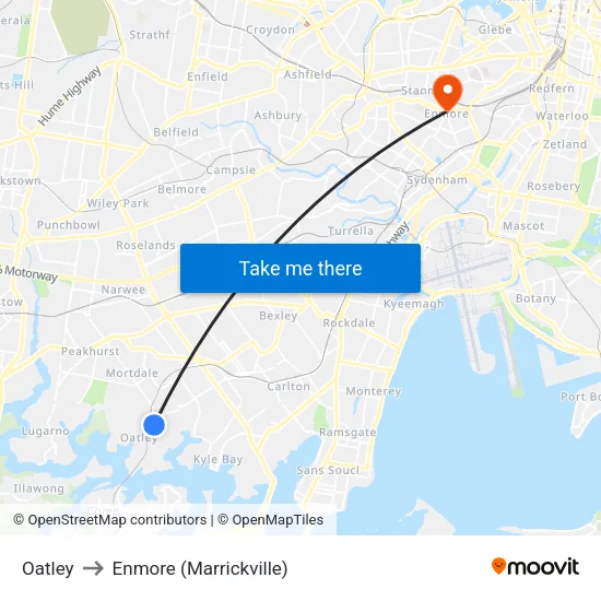 Oatley to Enmore (Marrickville) map