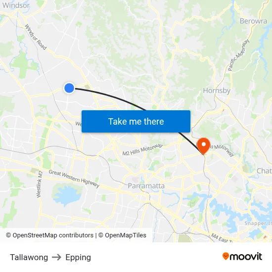 Tallawong to Epping map
