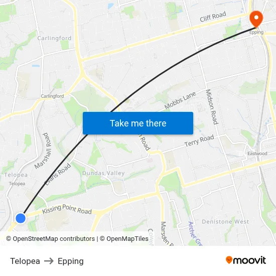 Telopea to Epping map