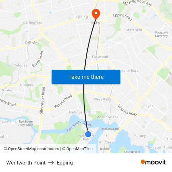 Wentworth Point to Epping map