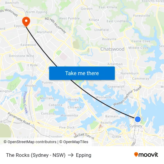The Rocks (Sydney - NSW) to Epping map