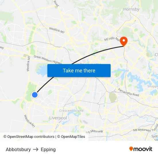 Abbotsbury to Epping map