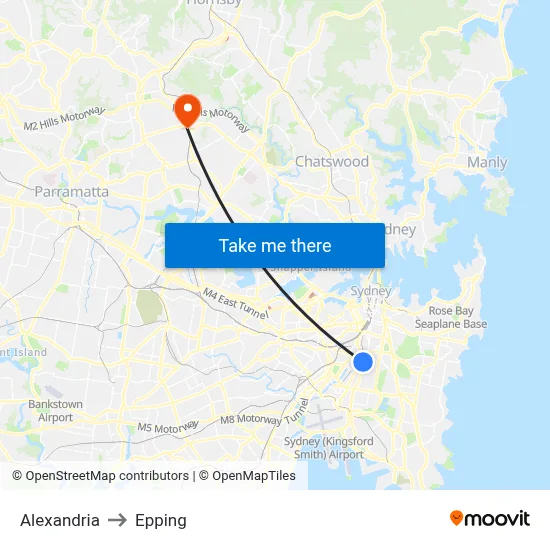 Alexandria to Epping map