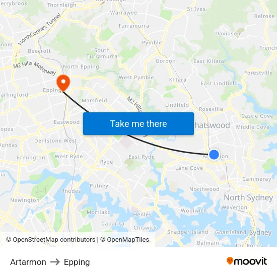Artarmon to Epping map