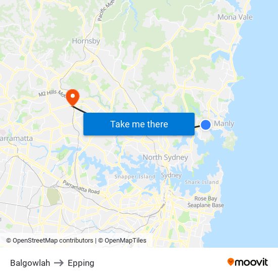 Balgowlah to Epping map