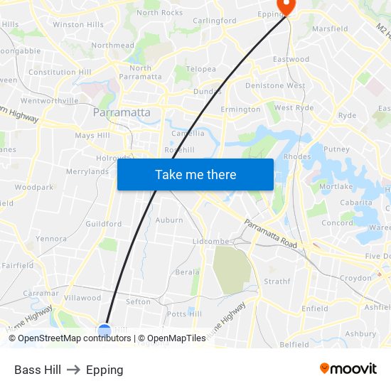 Bass Hill to Epping map