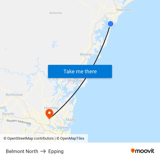 Belmont North to Epping map