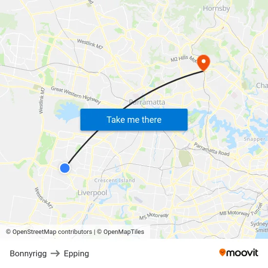 Bonnyrigg to Epping map