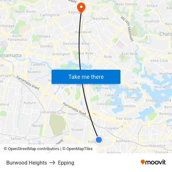 Burwood Heights to Epping map