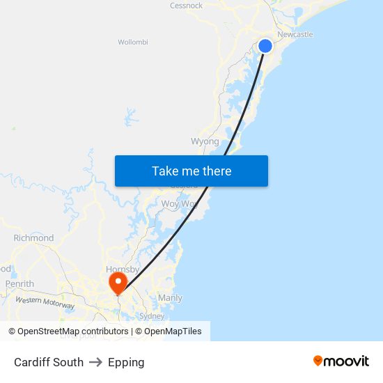 Cardiff South to Epping map