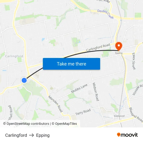 Carlingford to Epping map