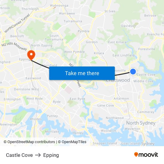 Castle Cove to Epping map
