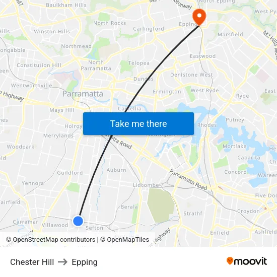 Chester Hill to Epping map
