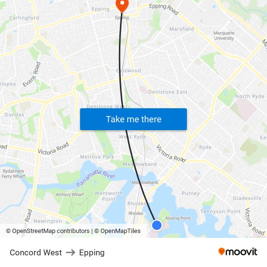 Concord West to Epping map