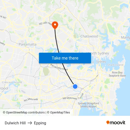 Dulwich Hill to Epping map