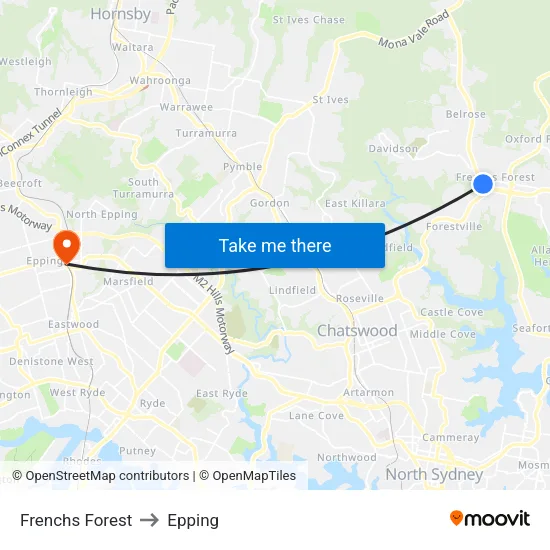 Frenchs Forest to Epping map
